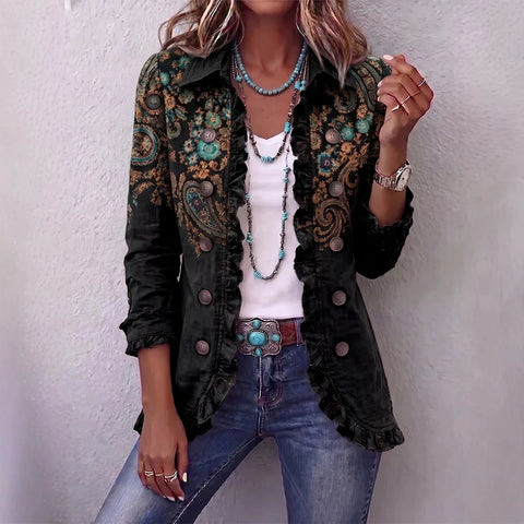 Women's fashion long-sleeved ruffle leaf open button cardigan FF303384 05