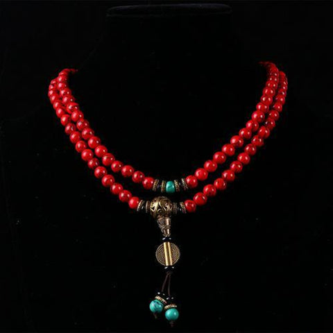Original 108 Buddha Beads Red Turquoise Bracelet Loose Beads Ethnic Style Women's Bracelet China Red Buddha Beads Rosary Bracelet m3331233