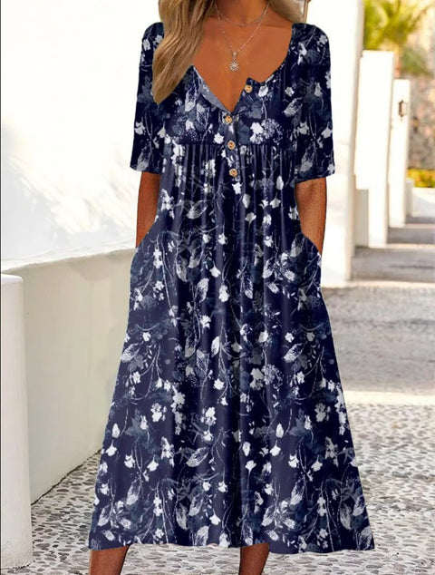 Bedrucktes Button-Down-Cardigan-Kleid mit Taschen m300714 