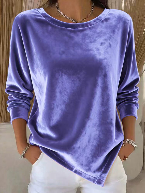 Casual Crew Neck Velvet Solid Color Long Sleeve Women's T-Shirt FF303114