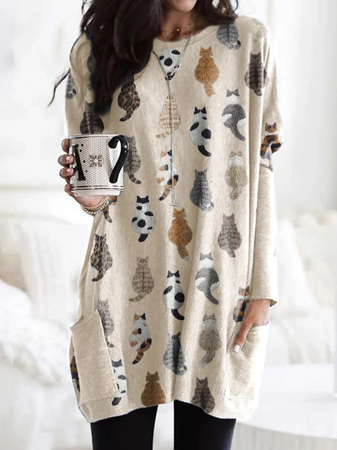 Digital printing women's fashion round neck medium and long top T-shirt m302271