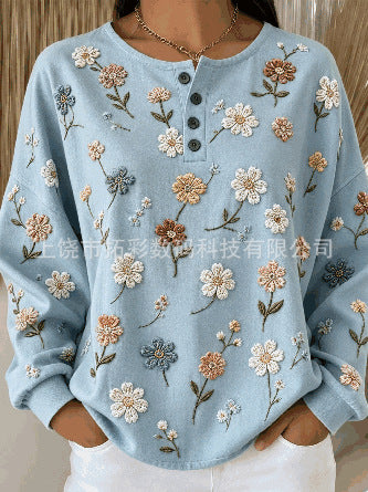 Digital printing four-button stand-up collar T-shirt women's FF303399 01