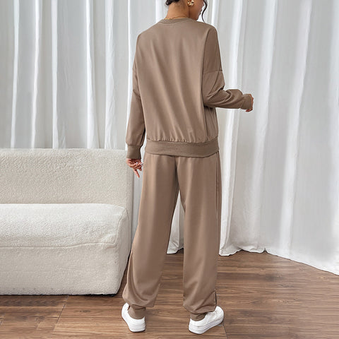 Herbst und Winter Damenbekleidung einfarbig Rundhalsausschnitt Freizeitanzug m300776 