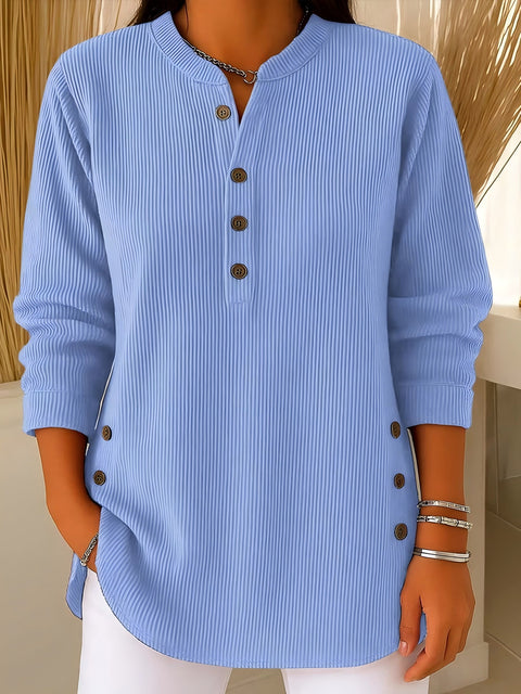 Loose Casual V-Neck Button Long Sleeve Women's Top T-Shirt FF303368