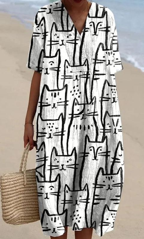 Large size women's shirt short-sleeved dress floral seaside vacation dress m302744