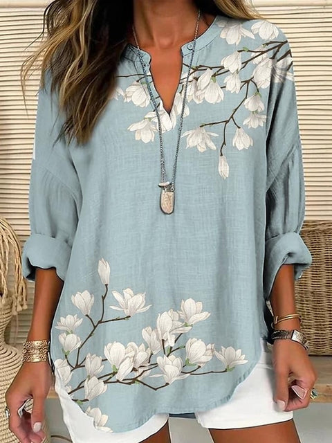 T-shirt à manches longues, imprimé floral, simple et décontracté, m301361-1 