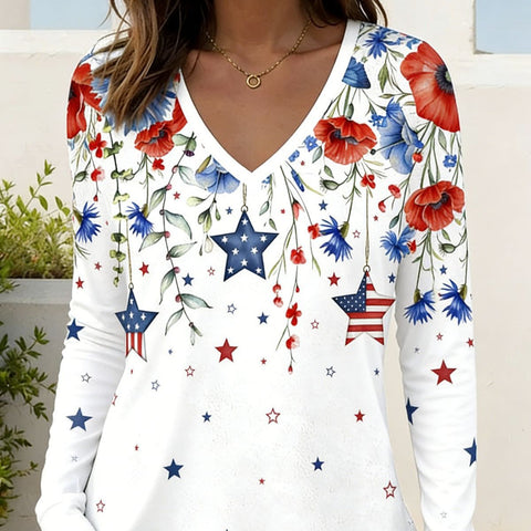 Short Sleeve V-Neck Long Sleeve T-Shirt Print m302530