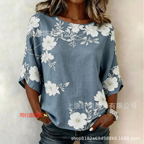 3D printed floral pattern loose versatile top m303041