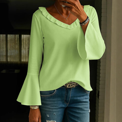 Casual long-sleeved V-neck regular multi-color women's top T-shirt m303111