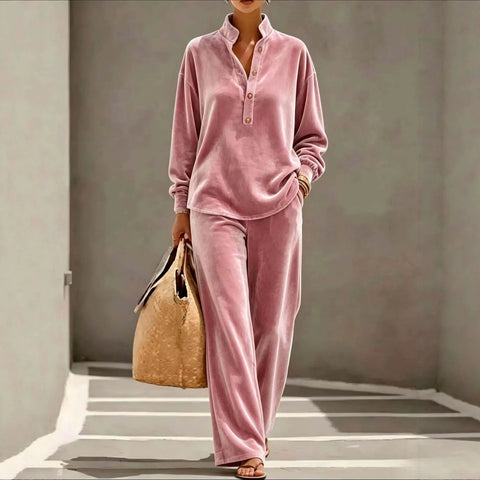 Fashion Golden Velvet Long Sleeve Top Pants Set m303225