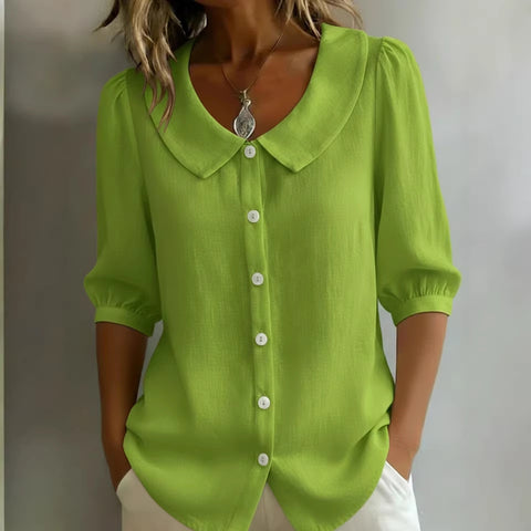 Linen new spinning shirt short sleeve loose v-neck women's summer m302366