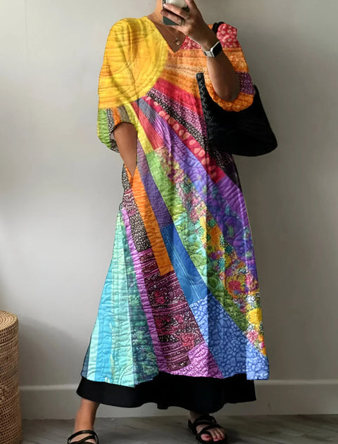 Combinaison décontractée à col en V et imprimé tie-dye pour femme, longueur moyenne et longue, m301302 