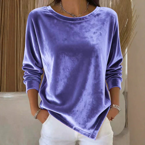 Casual Crew Neck Velvet Solid Color Long Sleeve Women's T-Shirt FF303114
