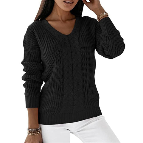 Pullover Damen Langarm V-Ausschnitt Einfarbig Twist Lässiger Strickpullover M300487 