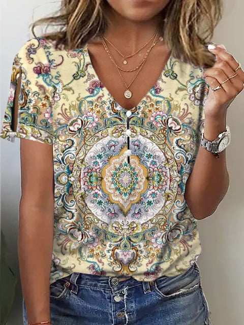 Ethnic style positioning printed short-sleeved top women's m301263