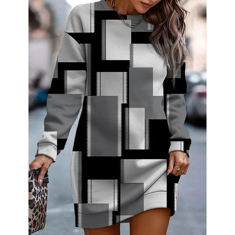 Pulloverkleid mit Rundhalsausschnitt und Print in Kontrastfarbe m300862 