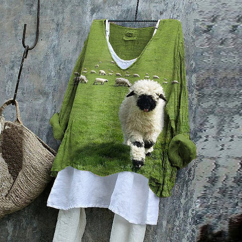 Long-sleeved printed casual pullover loose round neck single-piece T-shirt m301042