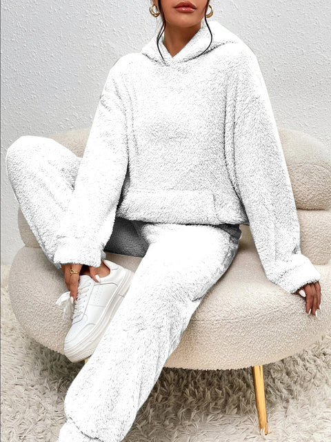 Hooded long-sleeved sticker bag casual trousers home two-piece set m300437