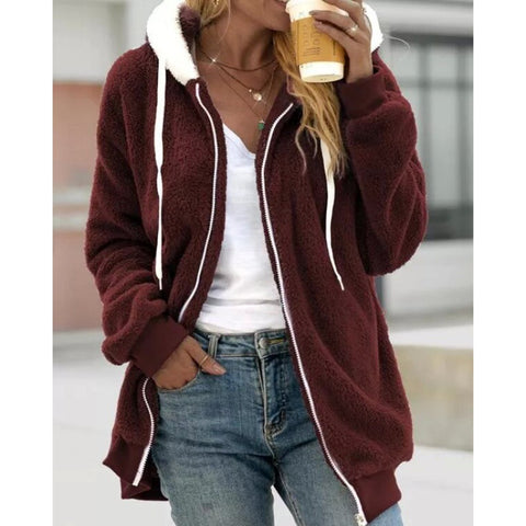 Neue Herbst- und Winterjacke mit lockerem Plüschreißverschluss und Kapuze m300464 