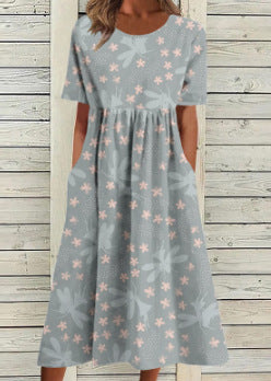 Loose fashion premium V-neck print dress m302742