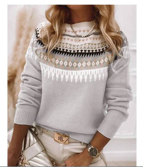 Crew neck color matching loose fashion pullover knitted sweater m301877