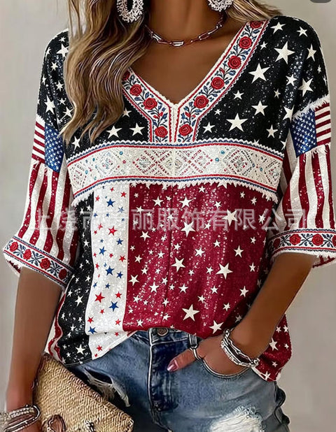 Independence Day V-Neck Casual Short Sleeve T-Shirt FF303375 03