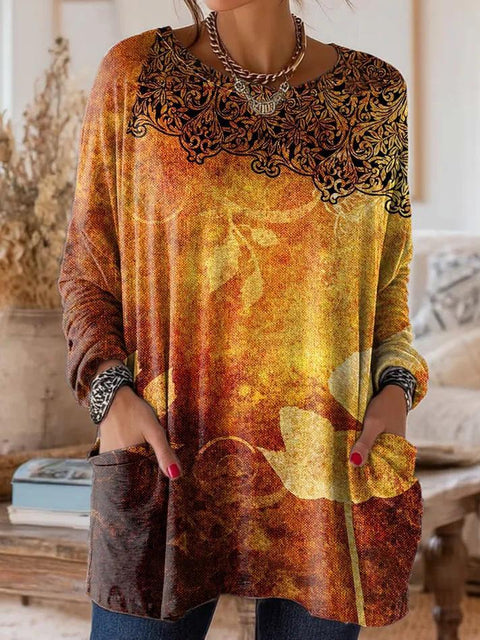 Digital printing women's fashion round neck medium and long top T-shirt m302271