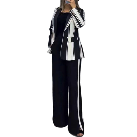 Women's fashion temperament elegant striped suit two-piece set m302313