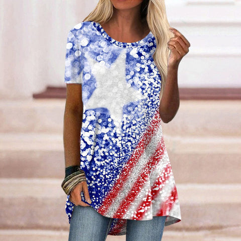 Casual ethnic style retro printed short-sleeved T-shirt m302728