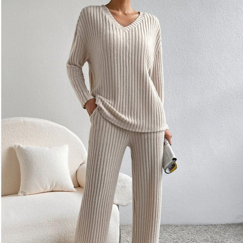 Straight pants temperament loose V-neck pit strip knitted cover m301375