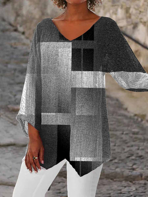 Damen-T-Shirt mit V-Ausschnitt und neunviertellangen Ärmeln und Tiermotiven, lockeres Motiv, m301289 