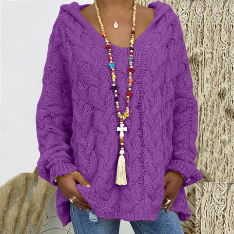 Einfarbiger Twist-Strick-Hoodie m300492 
