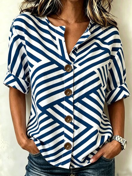 V-neck shirt long-sleeved printed button-down women's shirt m302710
