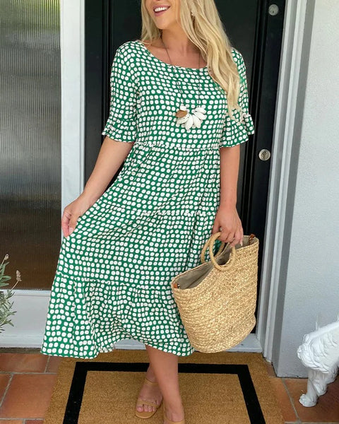 Sommerliches Kurzarmkleid mit Rundhalsausschnitt und Print m301311 