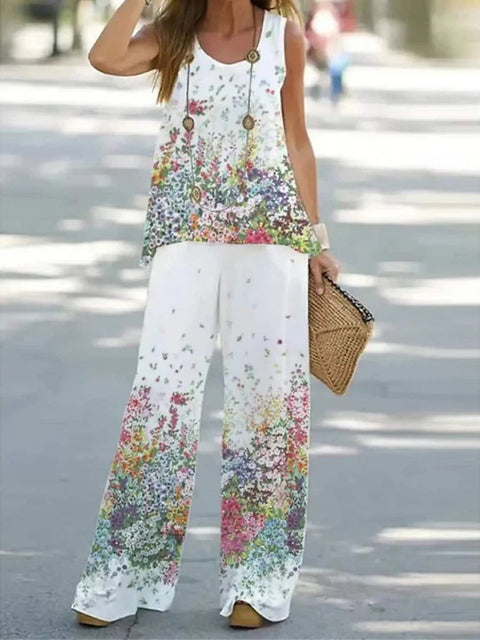 Casual fashion vest trousers set crew neck sleeveless top m301296