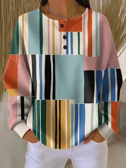 Long-sleeved sweater autumn and winter printing fashion personalized casual top button sweater women m302288