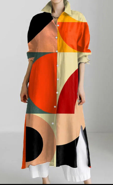 Casual abstract 3D printing autumn and winter long sleeve slit lining m303182