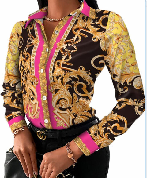 Digital Print Long Sleeve Shirt Urban Lady Print Top M302358
