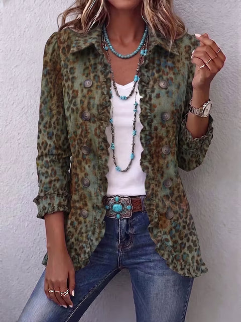 Women's fashion long-sleeved ruffle leaf open button cardigan FF303384 01