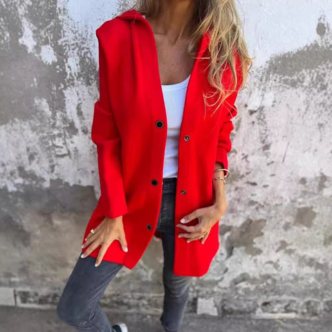 Einfarbige, lässige einreihige Kapuzenjacke für Herbst und Winter m300432 