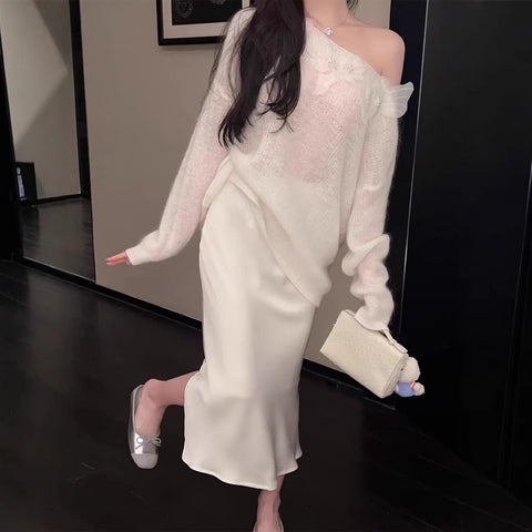 Spring new thin perspective loose soft waxy knitted sweater m301768