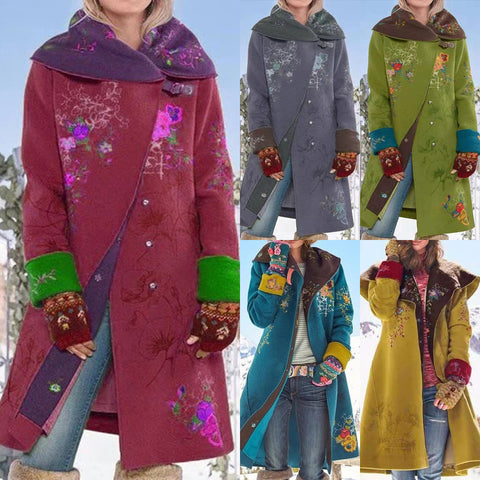 Medium and long printed top, long-sleeved woolen jacket FF303327