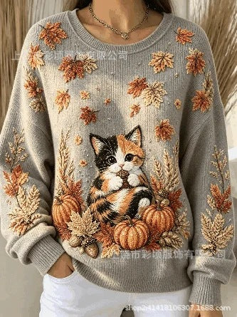 Women's autumn drop shoulder crew neck sweatshirt 3D digital print crew neck FF303475