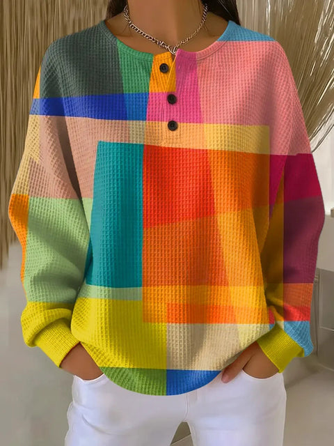 3D digital printing loose casual waffle stand-up collar long sleeve m303065