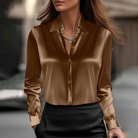 Spring and Autumn Temperament Long Sleeve Satin Swingneck Top Shirt Women's m302014