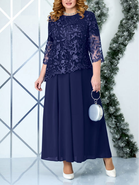 Großes wasserlösliches besticktes Spitzen-Chiffonkleid für Damen m301268 