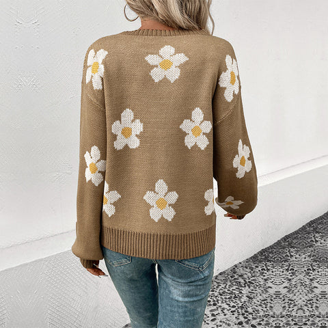 Mehrfarbiger modischer Langarm-Jacquardpullover für Damen m300625 