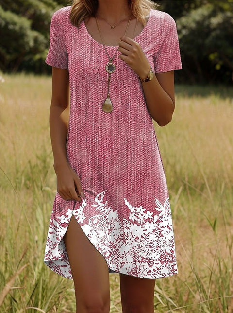 Versatile polka dot flower short-sleeved round neck medium and long skirt m302614