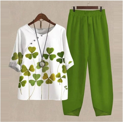 Split sleeved printed top and pants two-piece set m300036