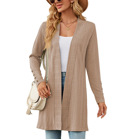 Neue einfarbige Button-Down-Strickjacke mit langen Ärmeln und lockerem Schnitt m300426 